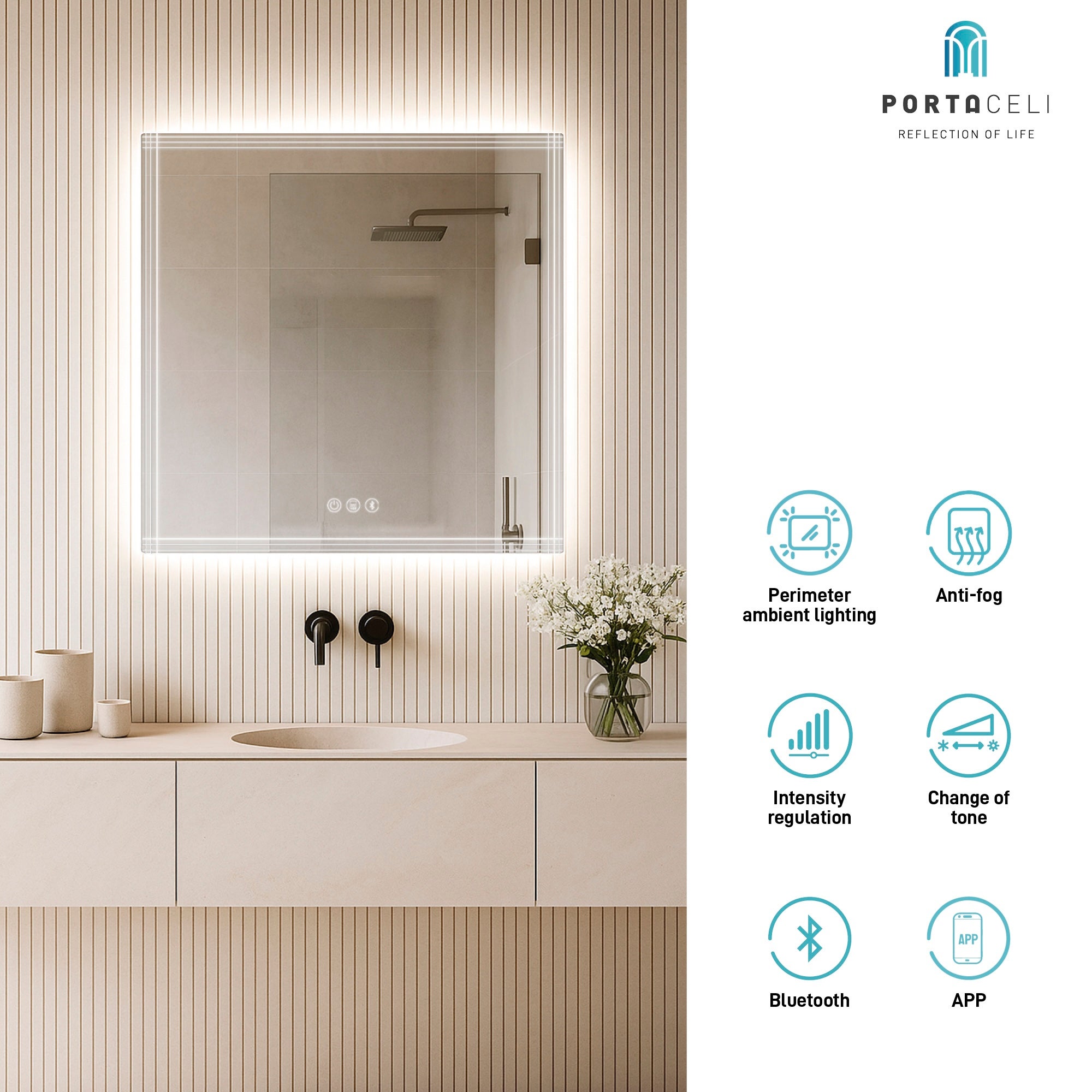 Miroir de salle de bain Line Connect 80 x 80, APP, Anti-buée et Bluetooth - 2