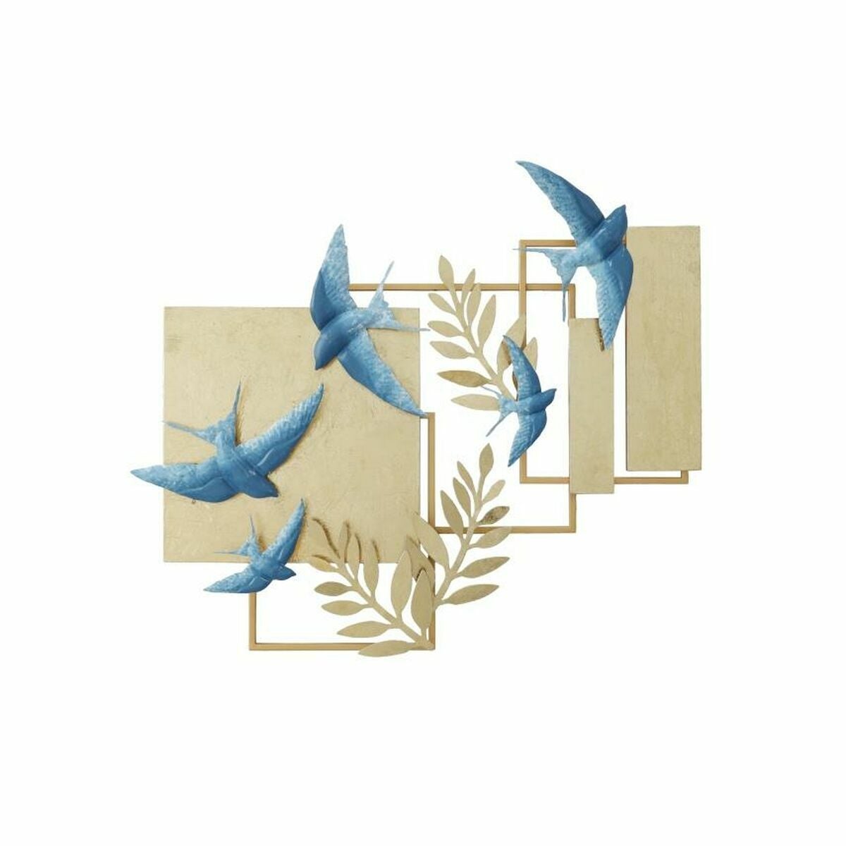 Decoración de pared dkd home decor azul dorado metal pájaro glamour (84,5 x 8,3 x 72,4 cm)