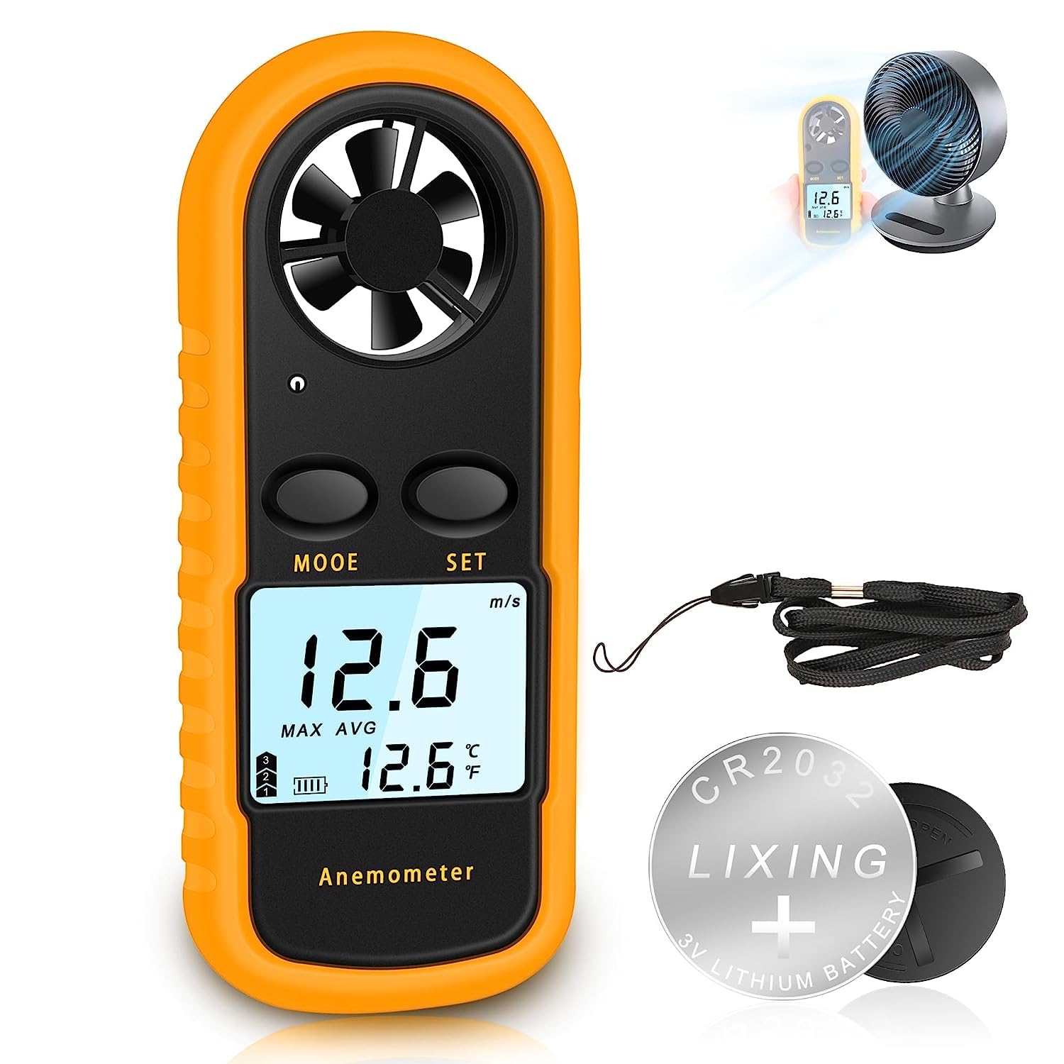 Anemometr przenośny - Wysokiej precyzji cyfrowy anemometr (± 5%) z podświetleniem LCD - anemometr przenośny do użytku na zewnątrz, HAVC, dronów
