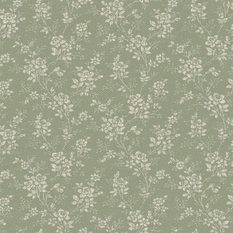 Papel pintado vintage flores verde - 53 cm x 10.05 m - borastapeter