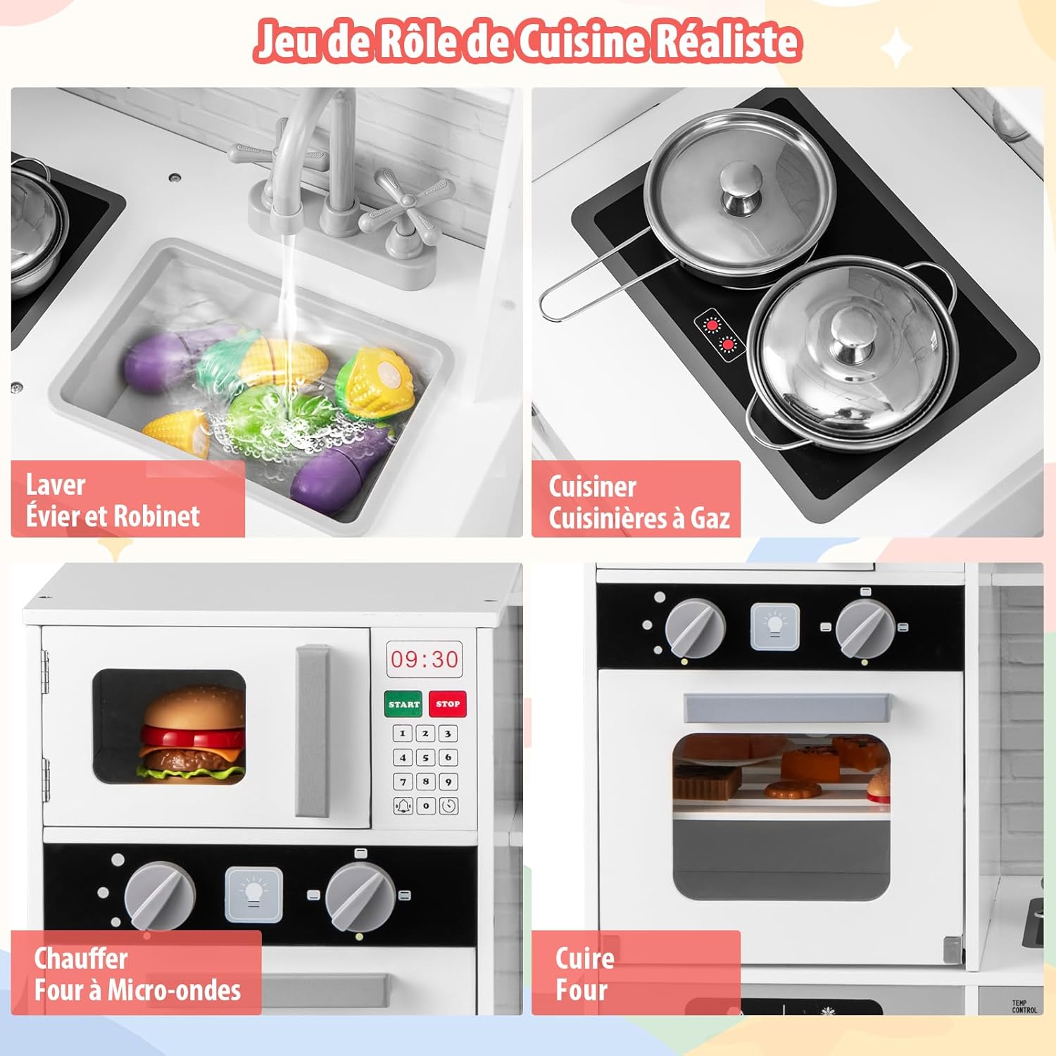Cuisine Enfant avec Distributeur d’Eau & Machine à Laver, Cuisiniere Enfant avec Lumière & Effet Sonore,Micro-Ondes & Cafetière,Jeu de Cuisine - 2