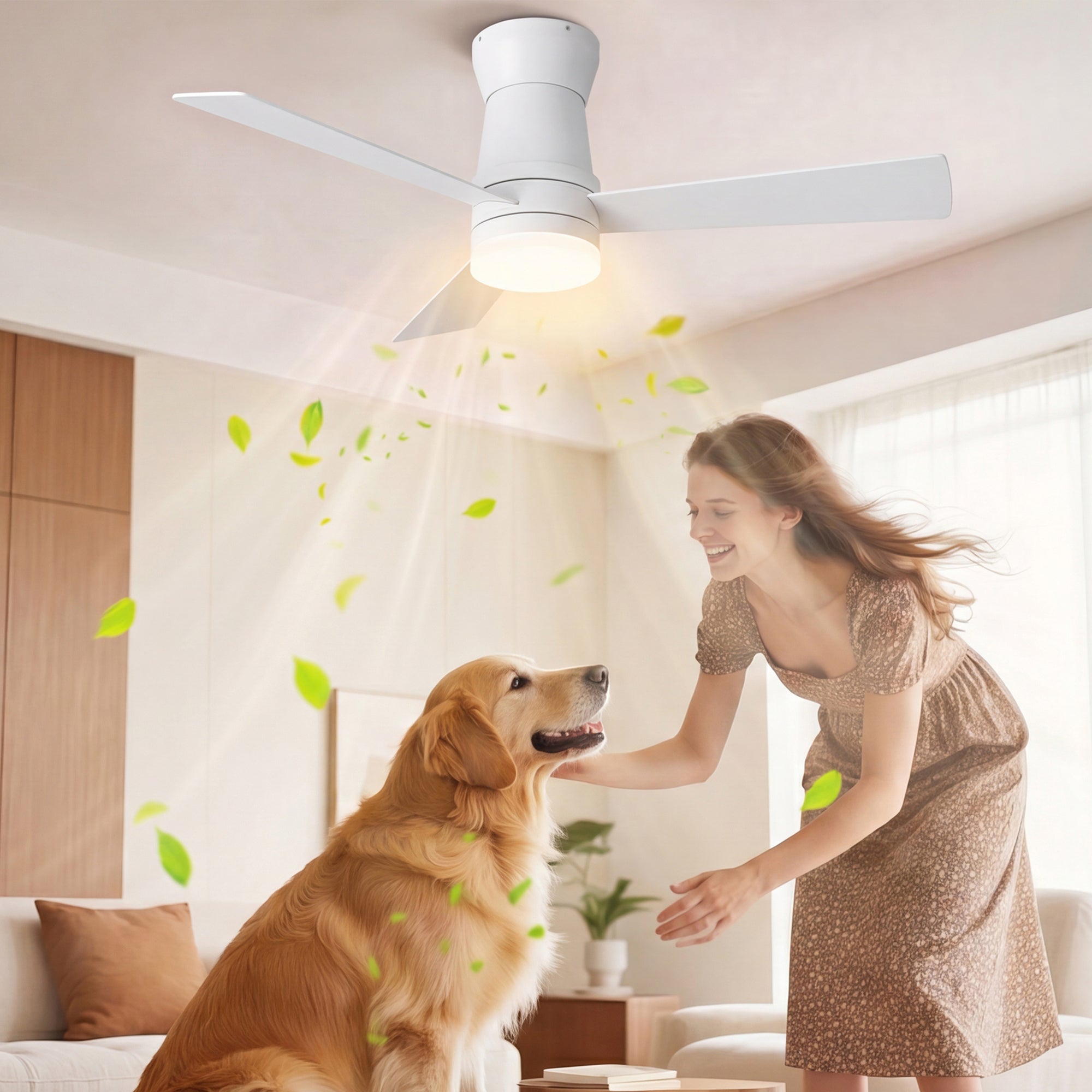 Ventilateur de plafond, 2-en-1 blanc avec éclairage LED (modèle à 3 pales de 52 pouces en contreplaqué),L132cm - 2