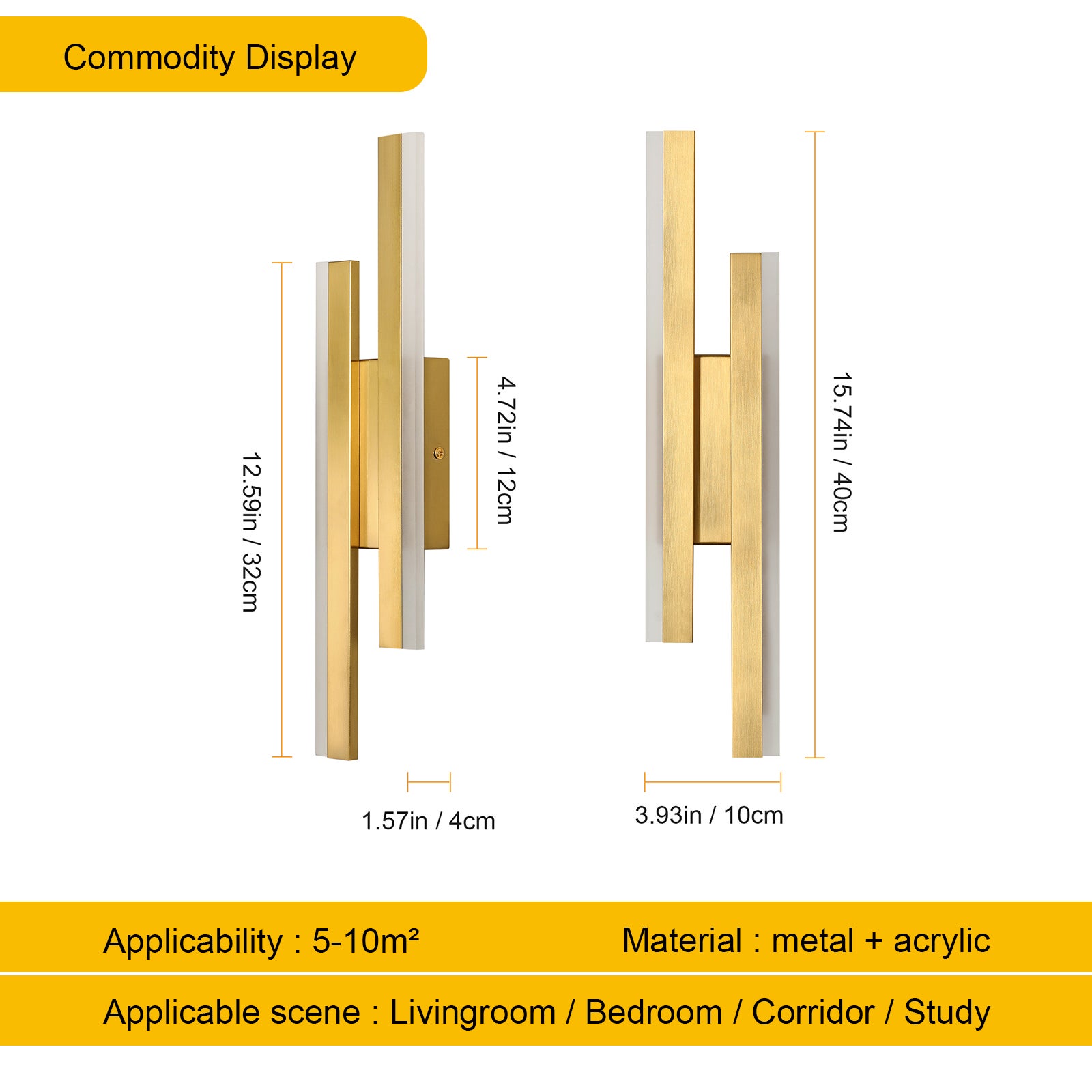 COMELY Applique Murale Intérieure LED 16W, Lampe Murale Moderne en Or pour Chambre Salon Hôtel Escalier, Lumière Blanc Chaud 3000K - 2