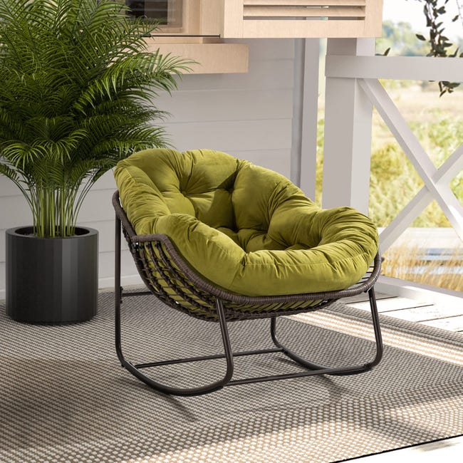 Sedia A Dondolo In Rattan Con Cuscino Beige - Perfetta Per Terrazza, Giardino E Soggiorno - Supporta Fino A 113 Kg - Foto 12