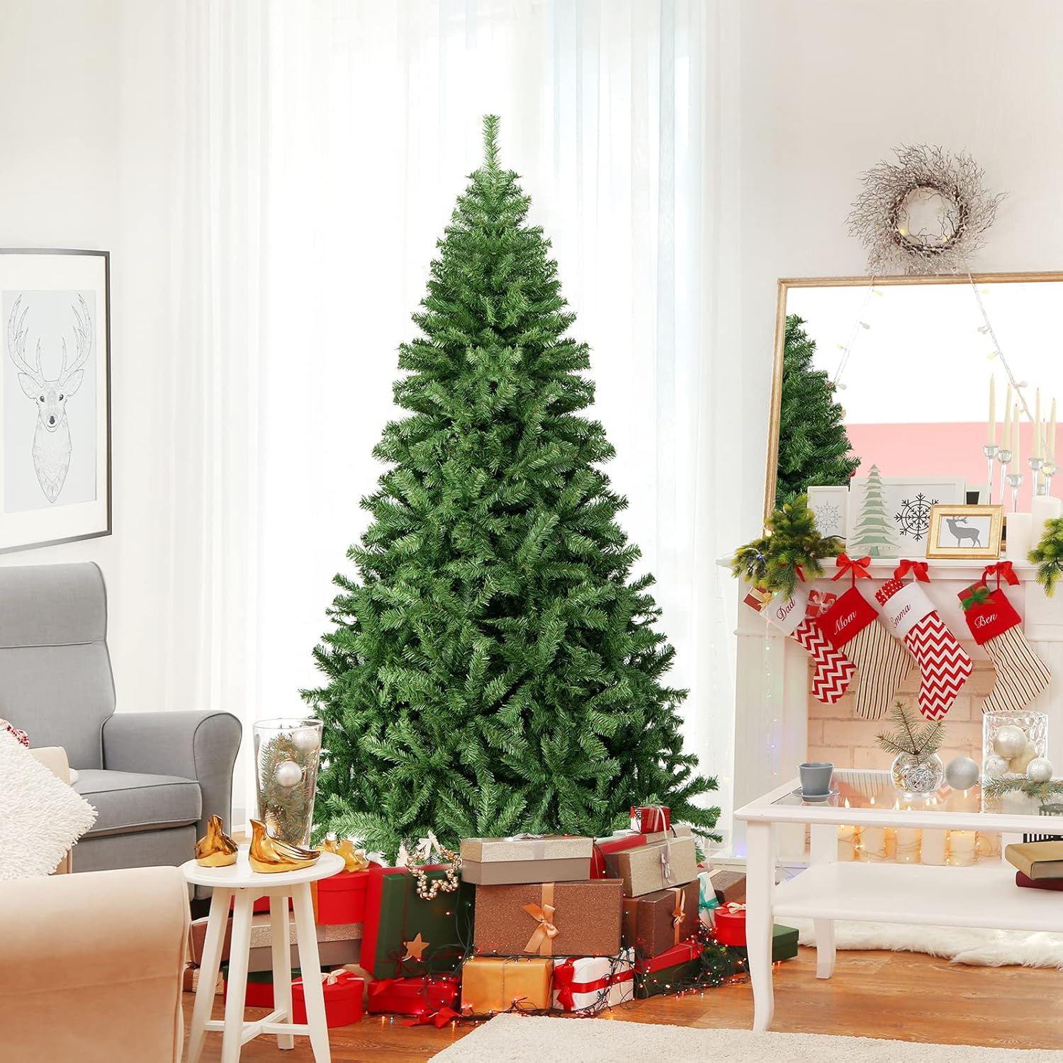 Albero di Natale artificiale con 296 punte 150 luci LED supporto pieghevole in metallo 150cm slim