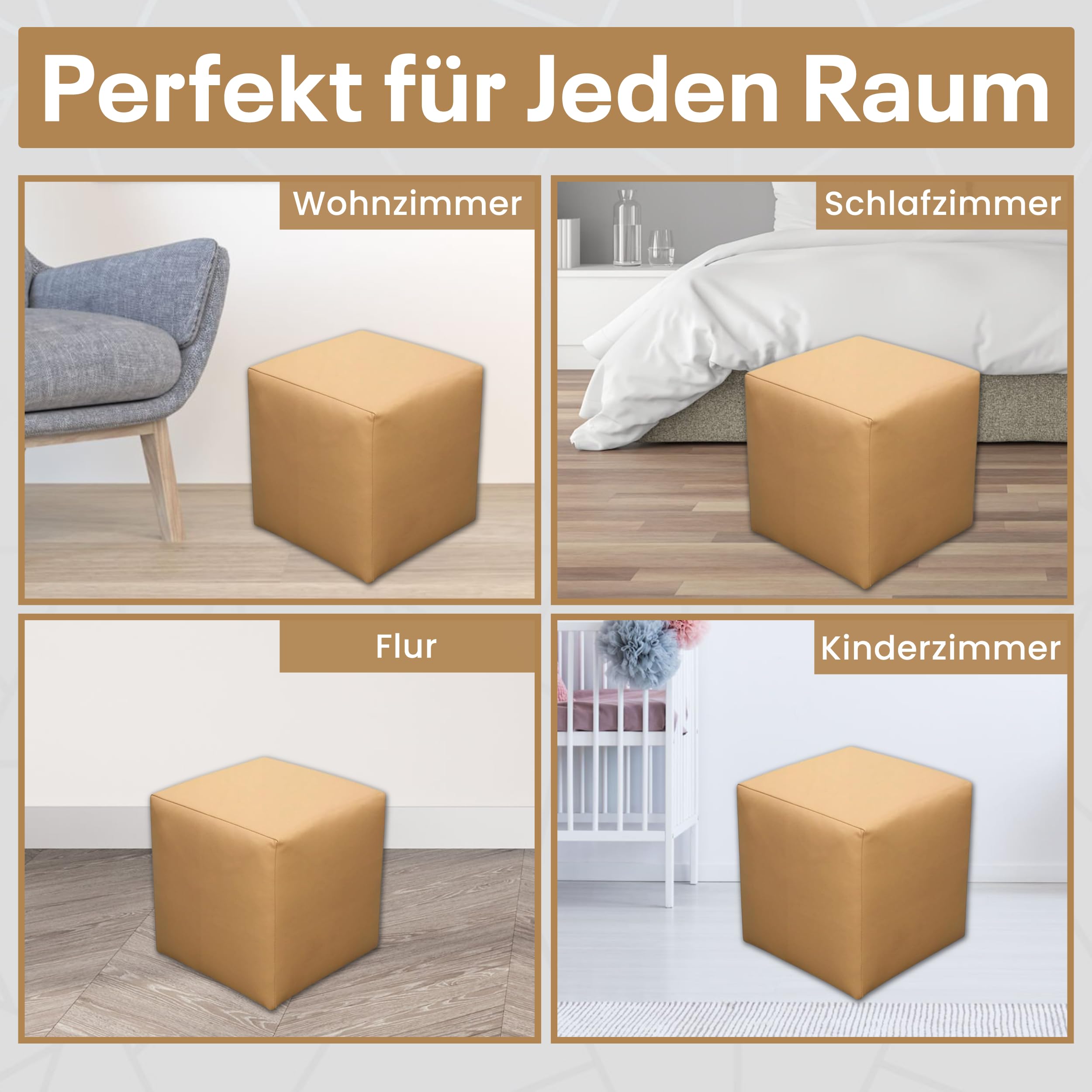 Sitzwürfel / Siège Pouf - Beige, 40X40X40 Cm, Assise Rembourrée En Simili Cuir, Confortable Pour Salon, Chambre Ou Bureau - 3