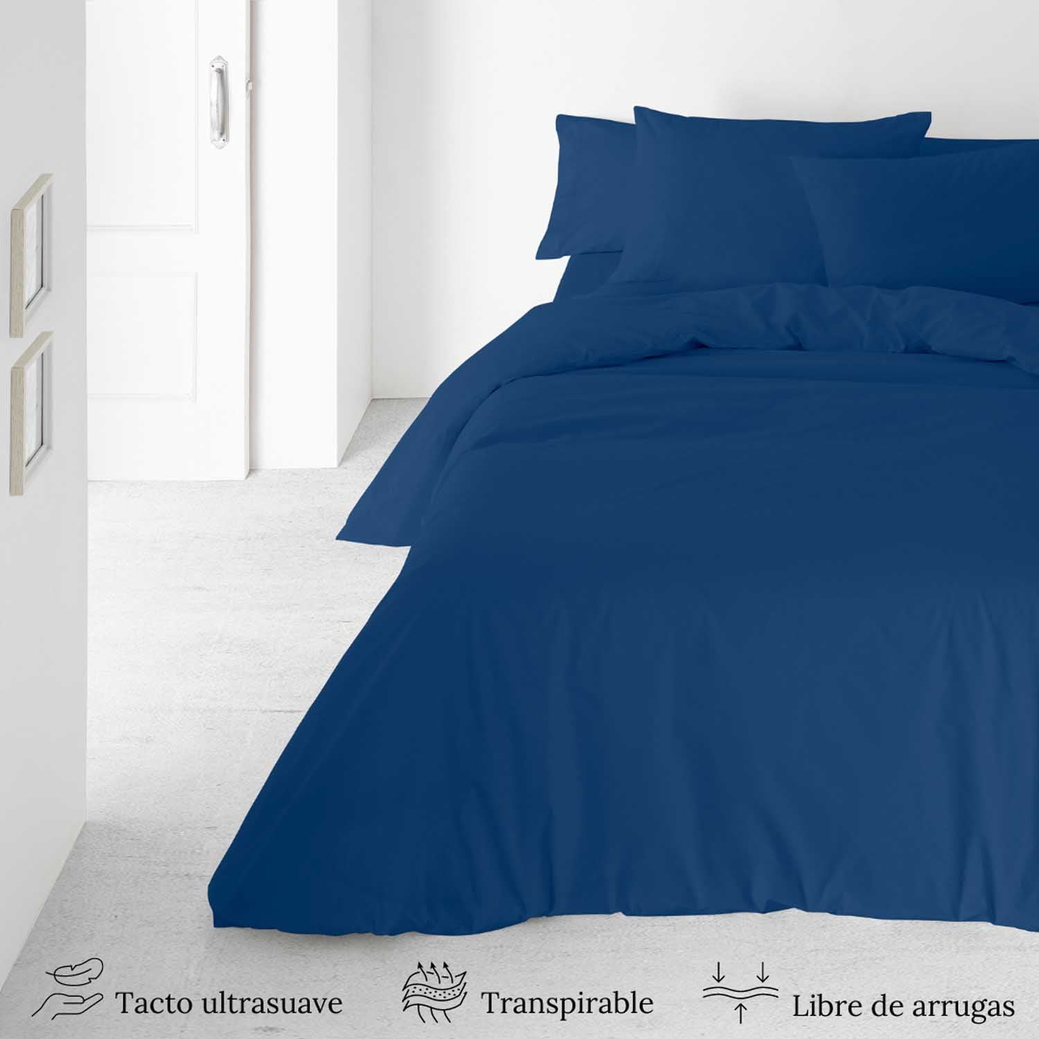 ICEHOME - Capa de edredão lisa 3 peças Cama 180 - Poliéster de microfibra - Inclui 2 fronhas - Fabricado em Espanha - AZUL - 3