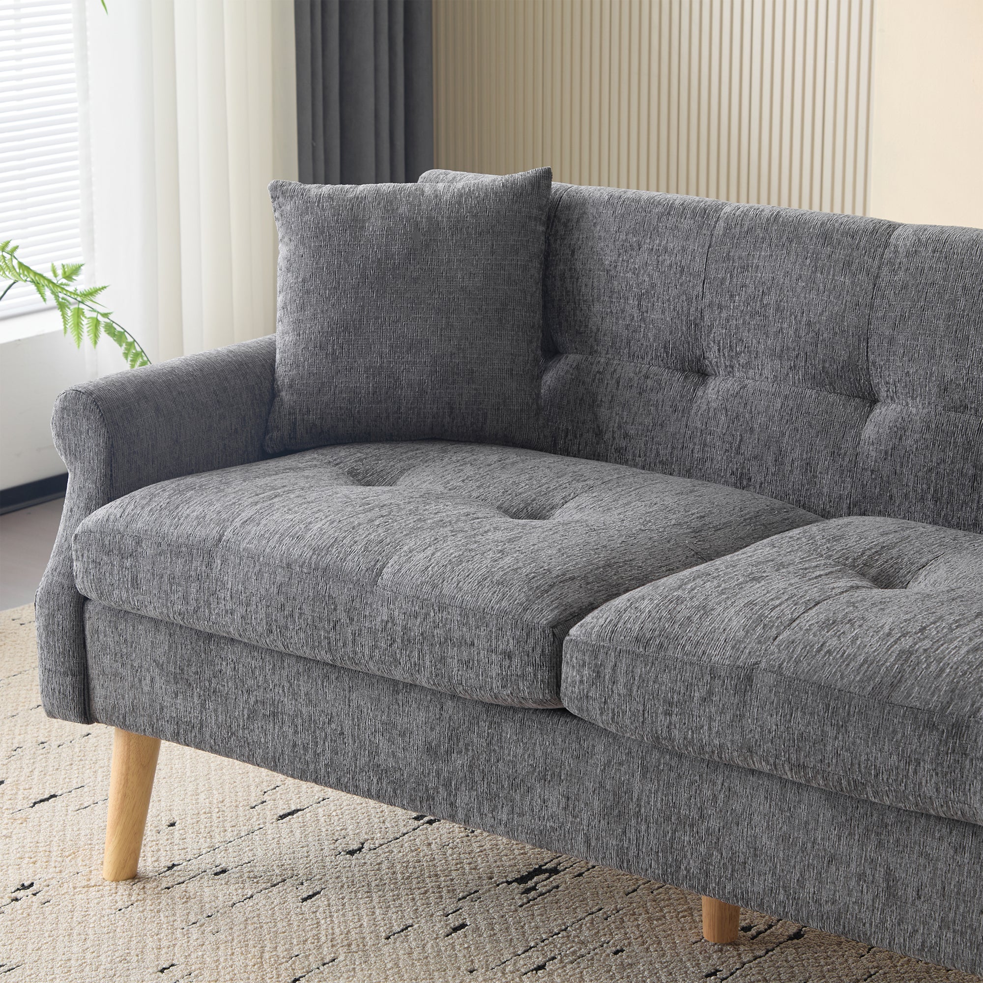 Canapé 2 places en tissu chenille avec coussins épais - 162 x 74 x 77 cm - pour salon, chambre - Gris clair - 5