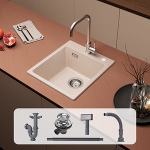 Cecipa max 40x45cm Evier Quartz Couleur Avoine Evier 1 Bac en Quartz et Résine Evier de Cuisine Evier à Encastrer 1 Vasque,EU Modèle