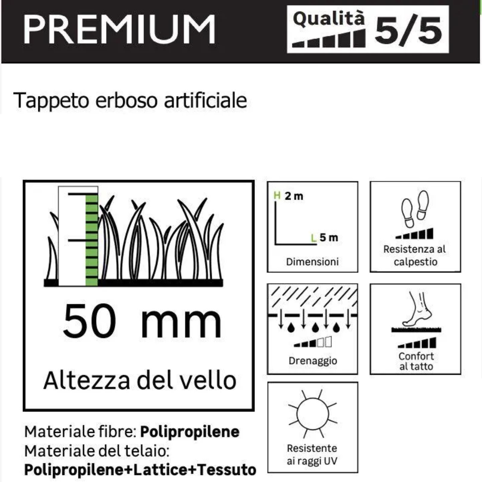Erba sintetica effetto reale 50mm prato sintetico da esterno H200 cm - 4