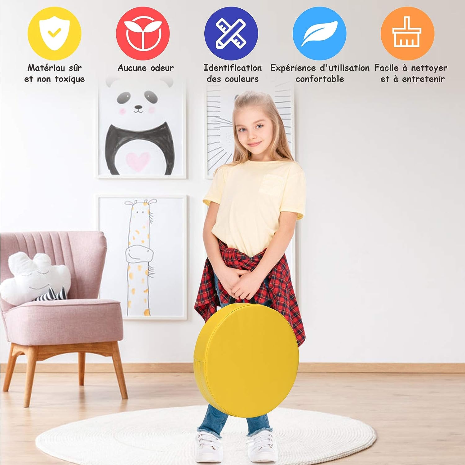 Lot de 6 Coussins de Chaise pour Enfant avec Poignées Coussins D'ass Multicolores - 3