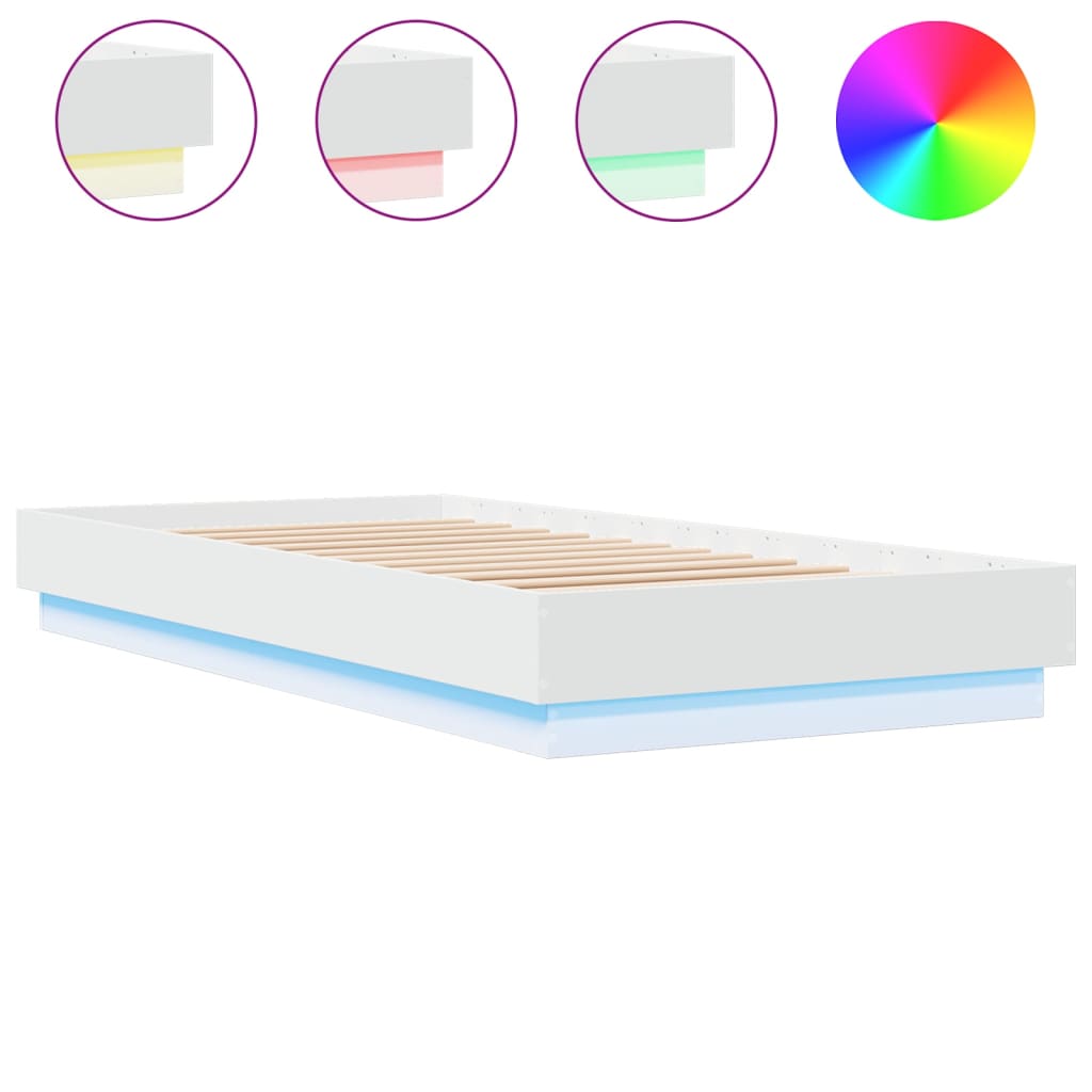 Łóżko Białe Rama Łóżka Ze Stelażem Do Sypialni Pokoju LED 100x200 cm
