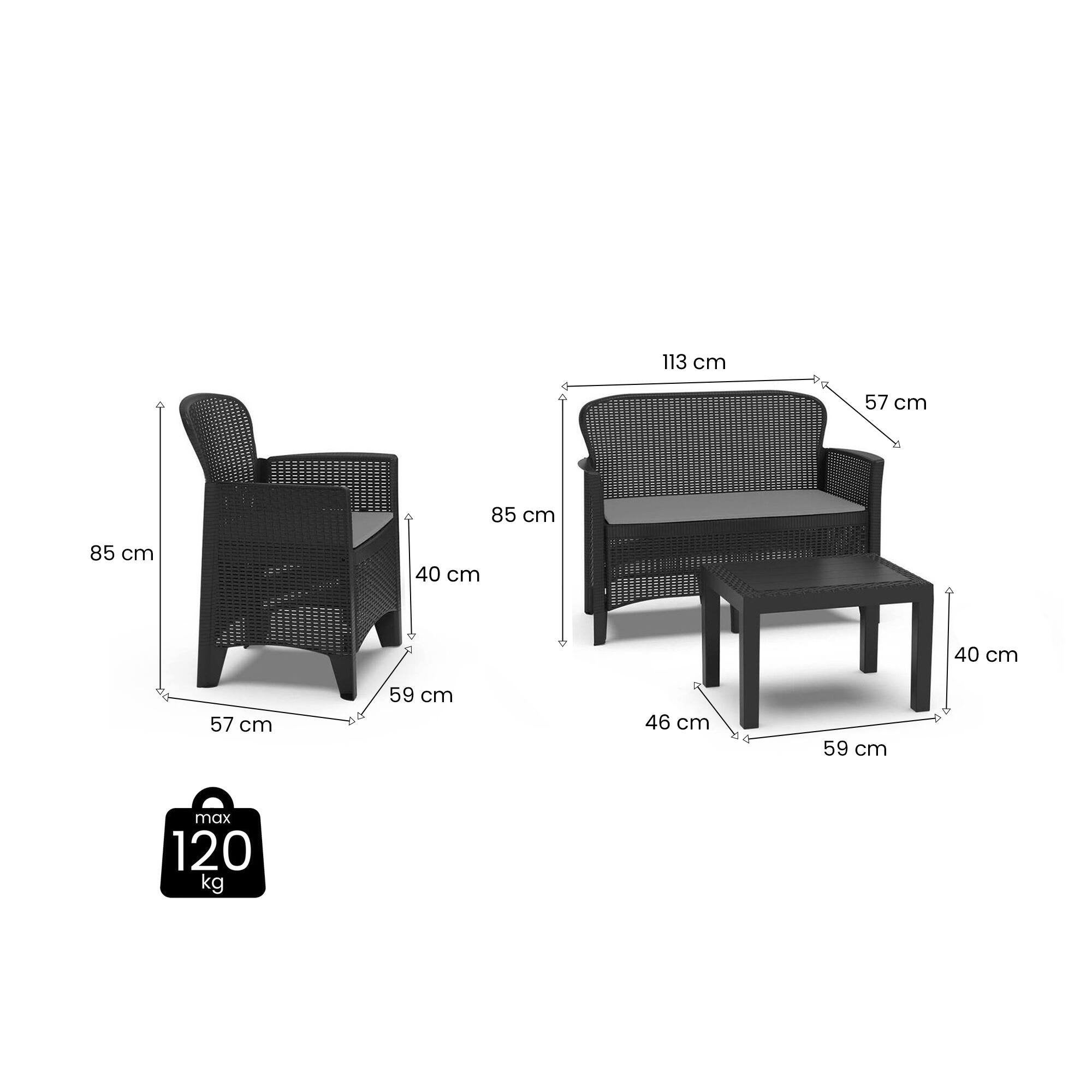 Salon bas de jardin en Plastique Noir 4 personnes - 3