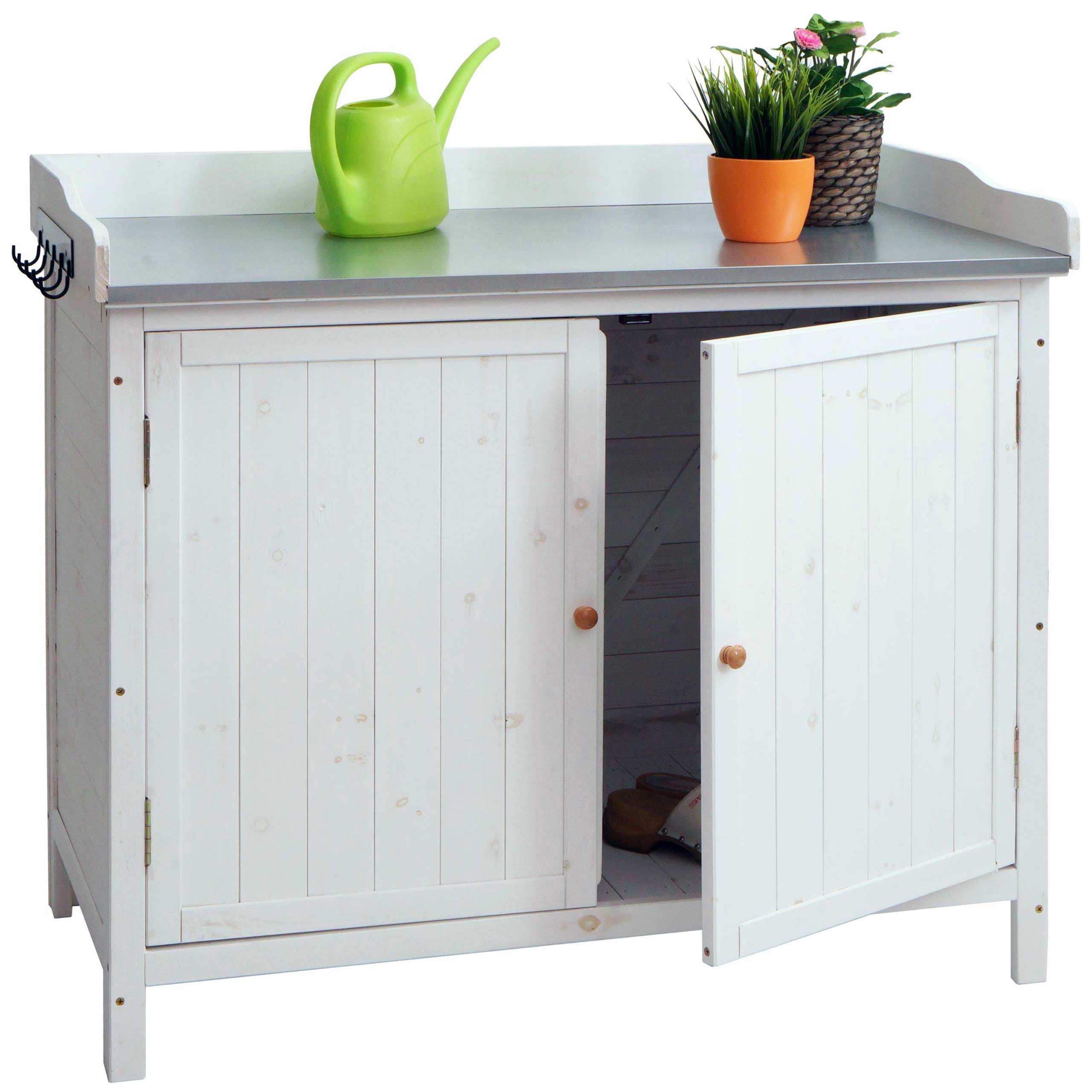 Armoire de jardin avec plan de travail HWC-L69 Outdoor sapin bois MVG 86x104x52cm ~ blanc - 2