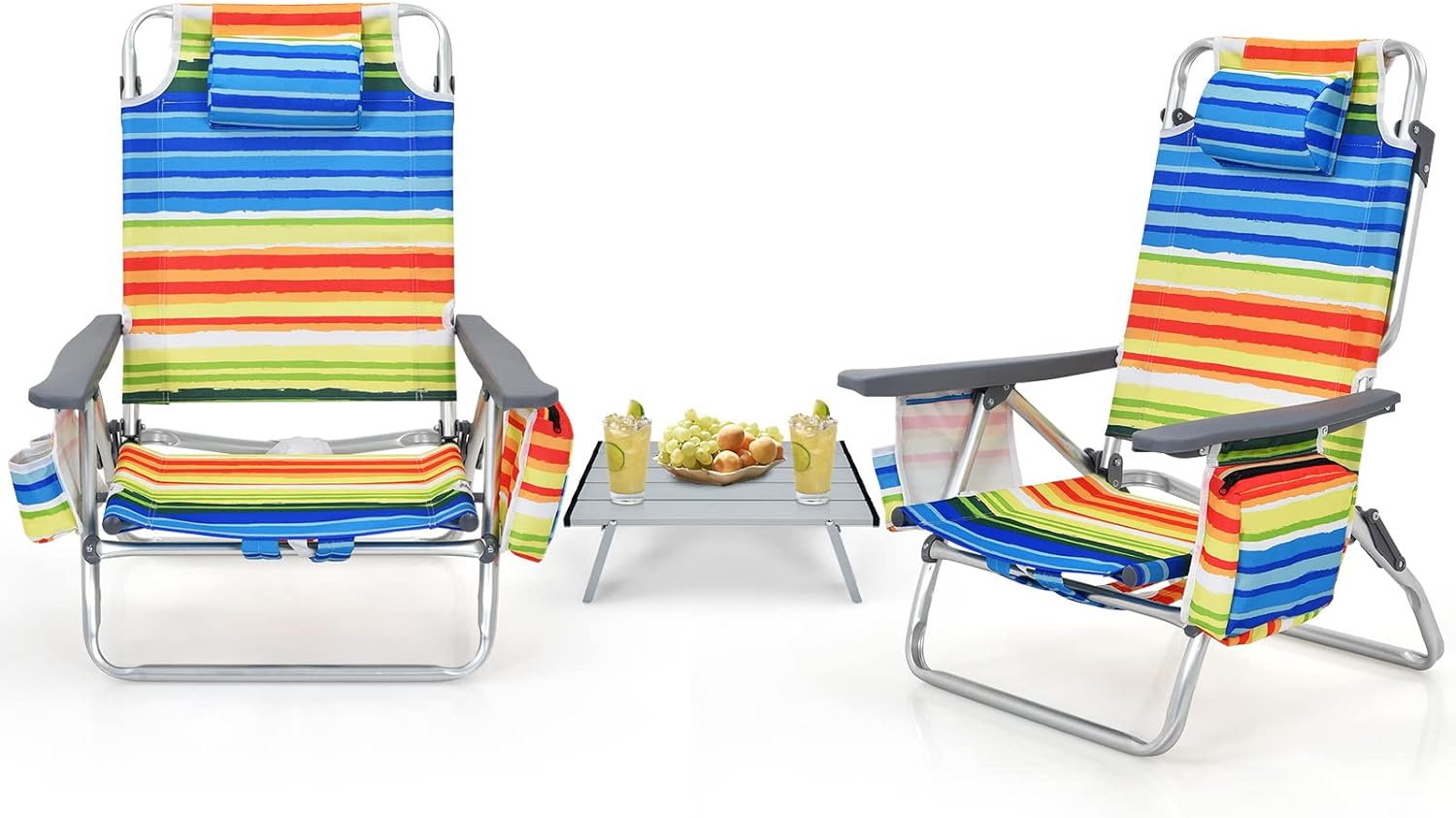 Sedie da Spiaggia con Tavolino, Sedie da Campeggio Portatili con