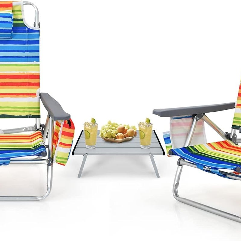 2 Krzesła Kempingowe z 5 Regulowanymi Pozycjami i Stolikiem Ogrodowym, nie Wymagają Montażu, do Użytku na Trawniku/w Ogrodzie, Żółty