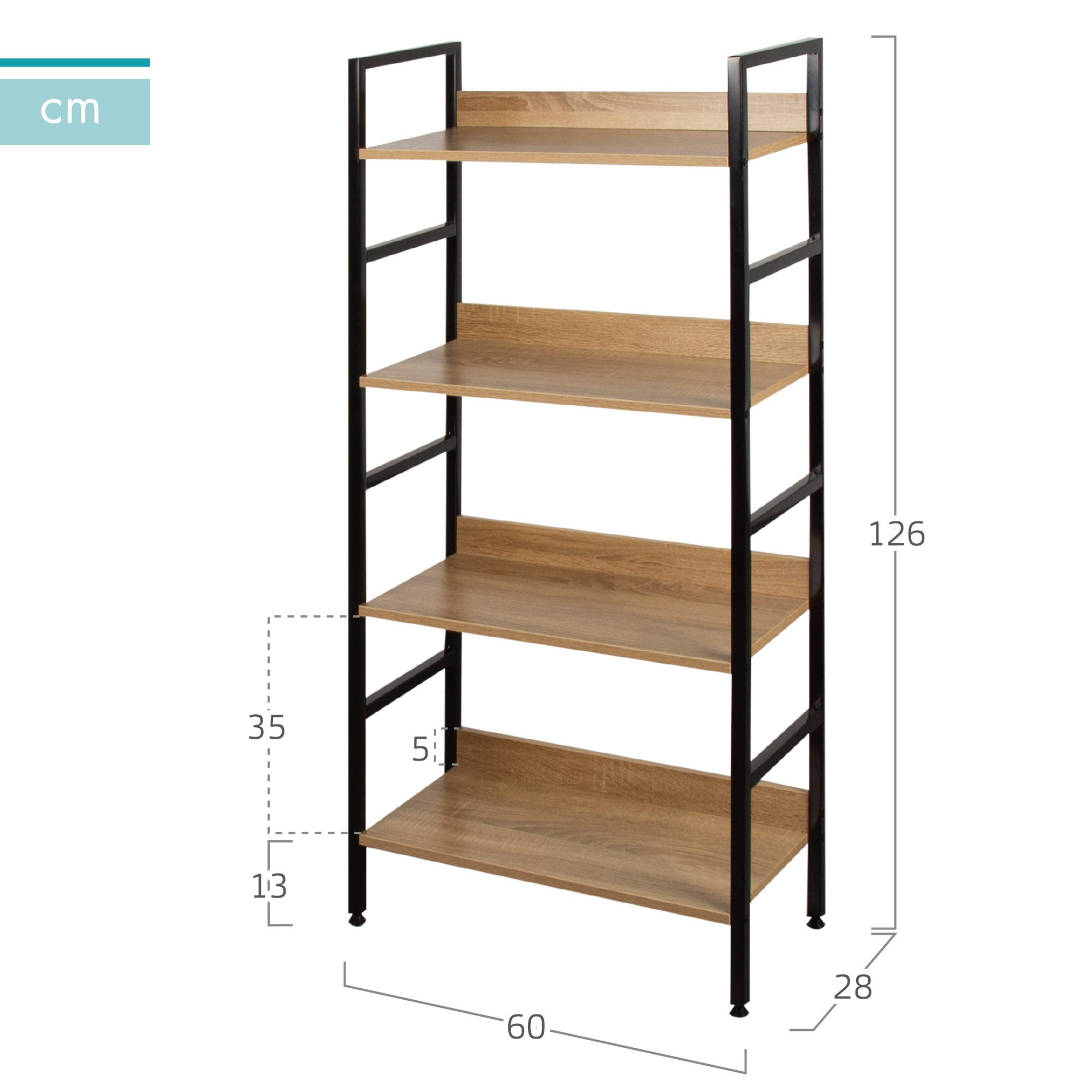 Max Home Prateleira de madeira 4 prateleiras 60x28x126 cm - 4