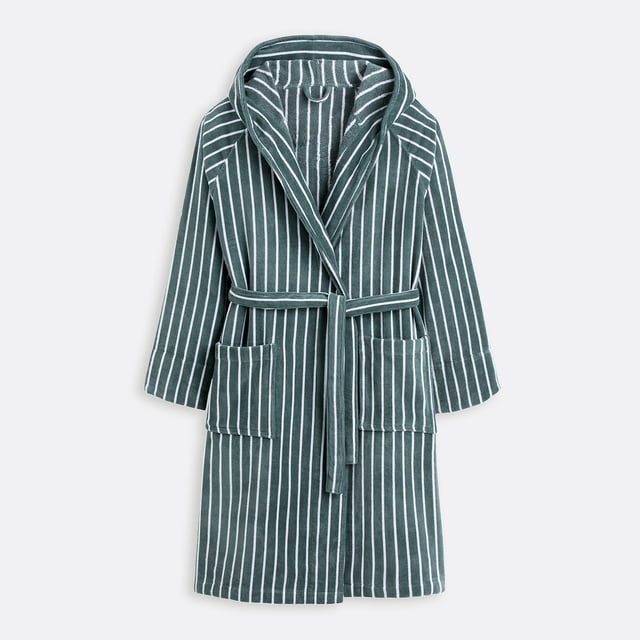 Peignoir capuche éponge velours rayures 450g Bagno - Vert/blanc - 34/36