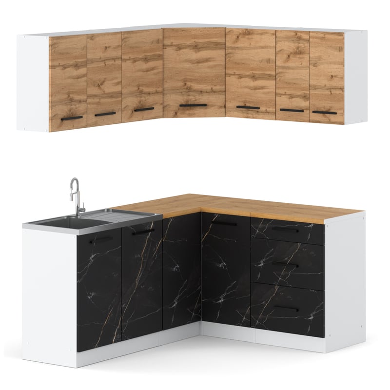 Kuchnia modułowa 3.2m narożna duża z blatem biały dąb wotan san sebastian