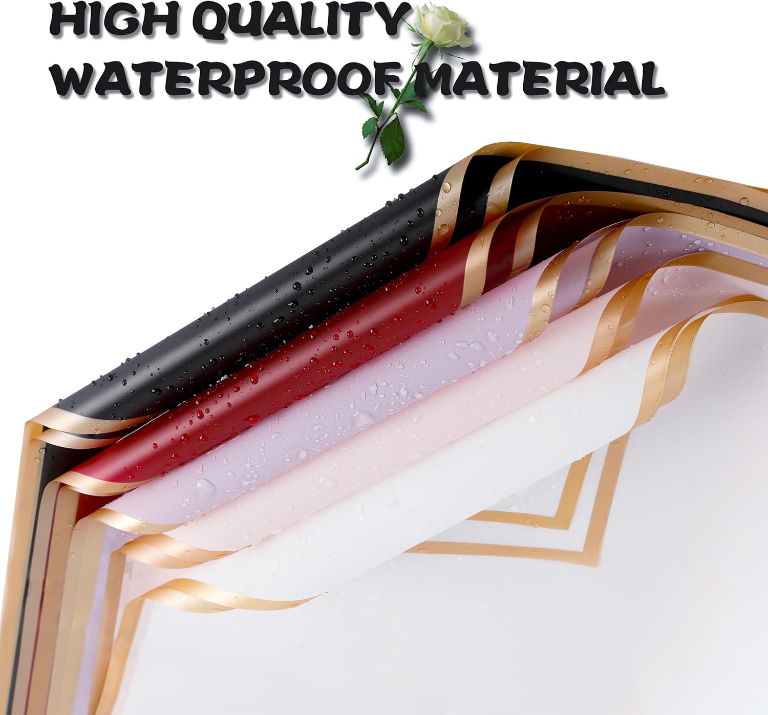 Papier d'emballage de fleurs, papier d'emballage en plastique, imperméable, 20 morceaux de papier d'emballage de bouquet de fleuriste, 57*57cm, rose - 2
