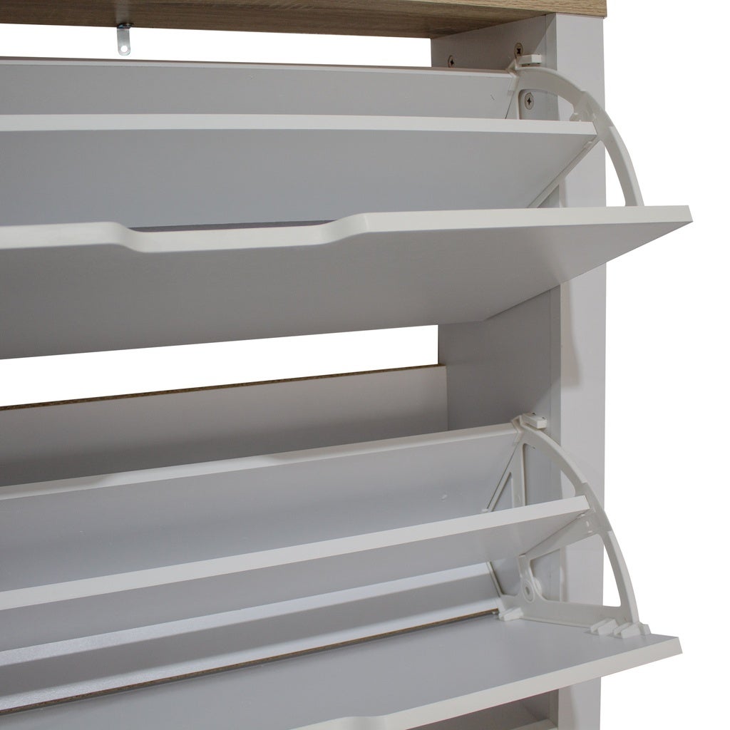 Meuble à chaussures blanc et chêne scié avec 2 abattants – Capacité 16-20 paires – Meuble à chaussures moderne 73,5x23,5x81 cm - 5