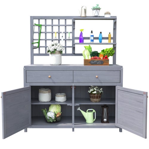 Armoire De Jardin - H.90cm - En Résine Gris - 2 étagères - DURAMAX