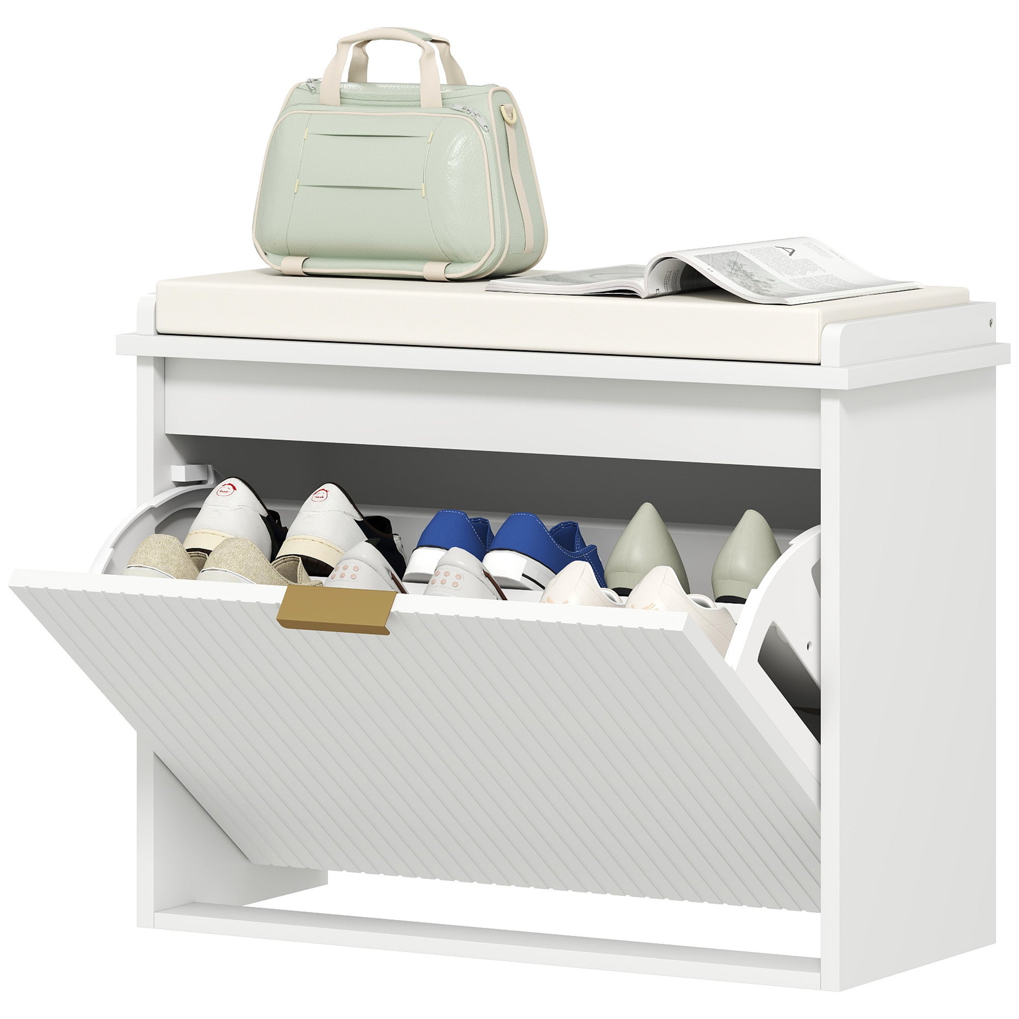 Rangement Banc à chaussures avec coussin d'assise rembourré et tiroir rabattable pour couloir chambre 62 x 26 x 47,5 cm - blanc - 2
