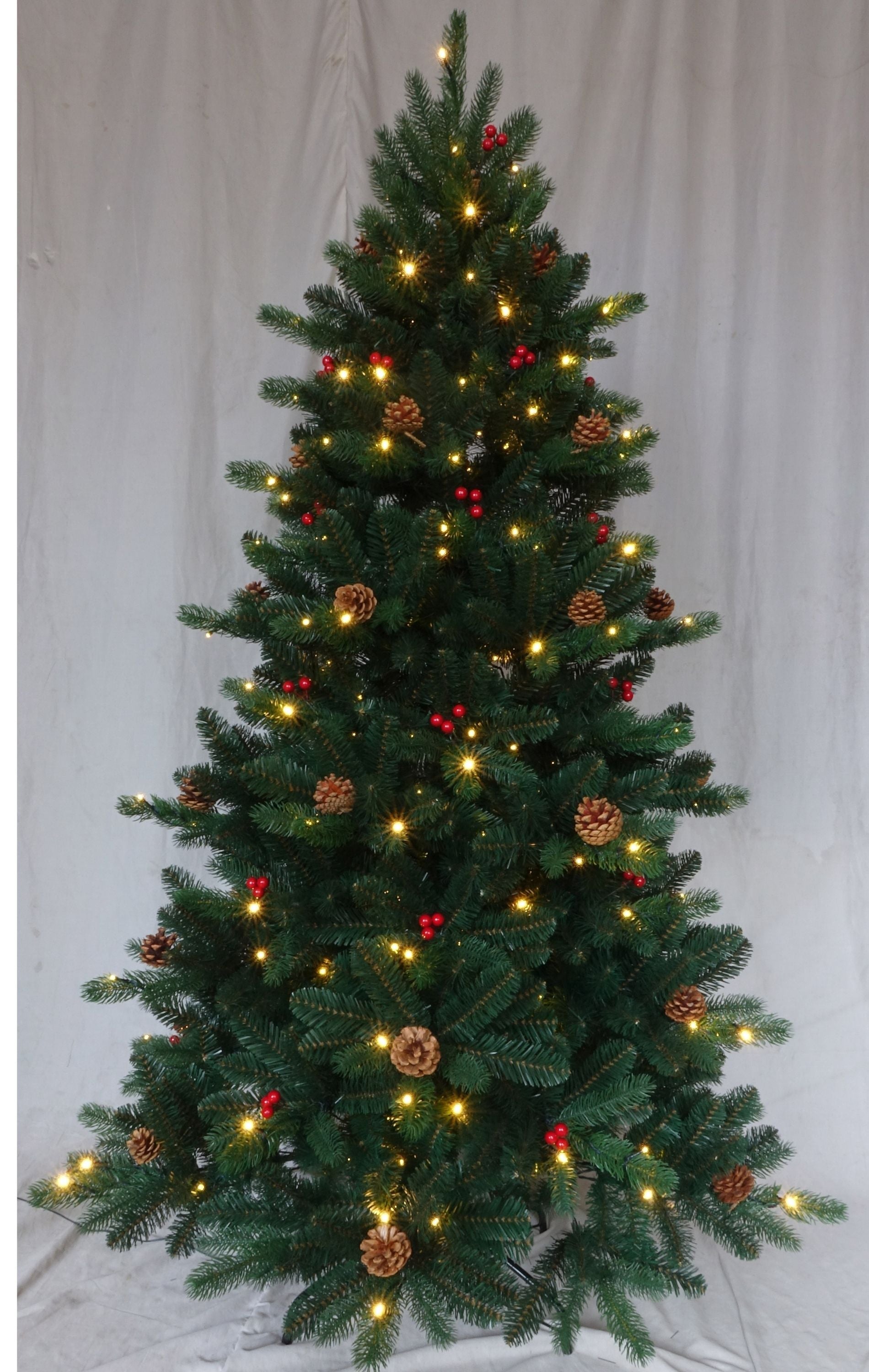 Sapin de Noël LED avec pommes de pin et boules rouges 180 cm | Leroy Merlin