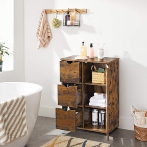 Meuble De Salle De Bain avec 3 tiroirs, 2 étagères intérieures, 60 x 30 x 80 cm, Marron Rustique