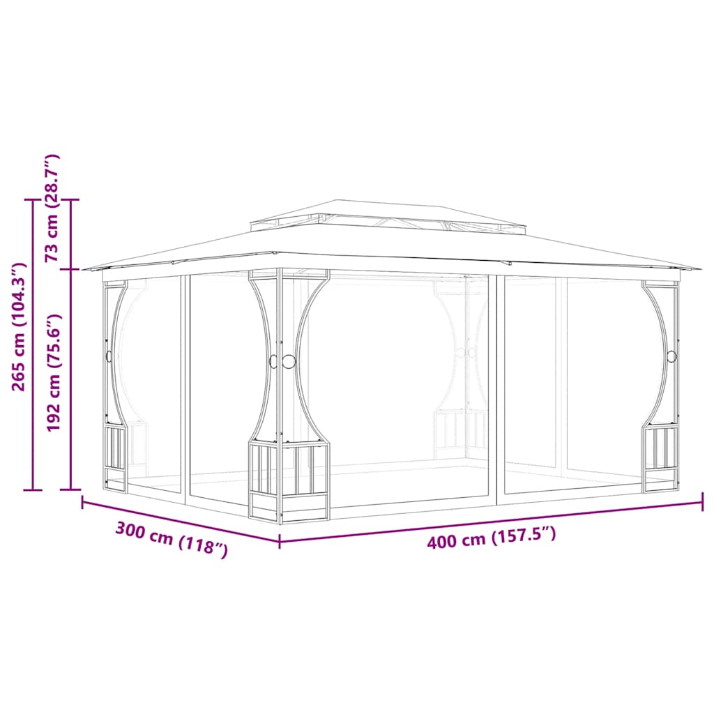 Maison Exclusive - Gazebo con Rete 300x400x265 cm Crema - 7