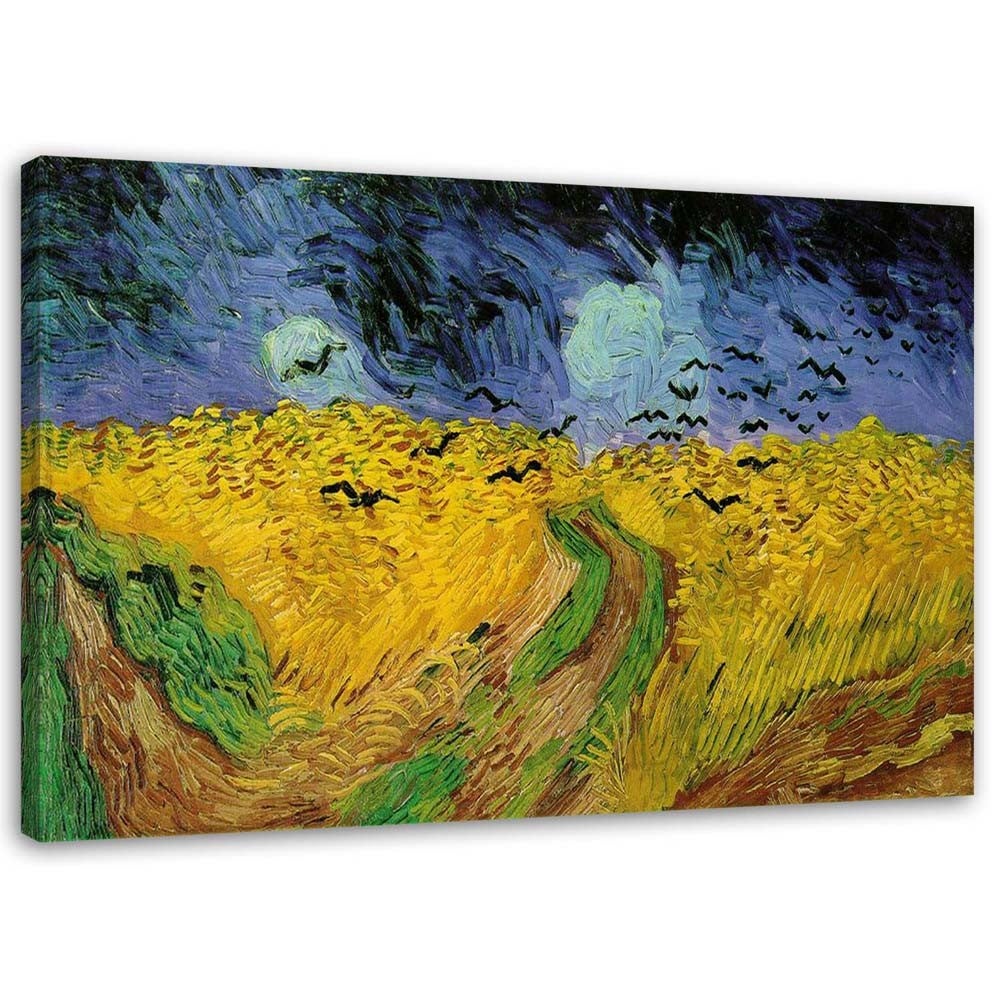 Obraz na płótnie, Pole pszenicy z krukami - V. van Gogh reprodukcja 90x60