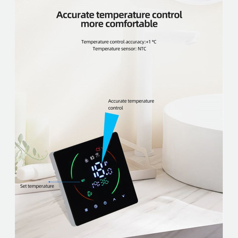Thermostat intelligent WIFI pour chauffage au sol, 16A, compatible avec chauffage électrique mural, avec humidité et météo - 6