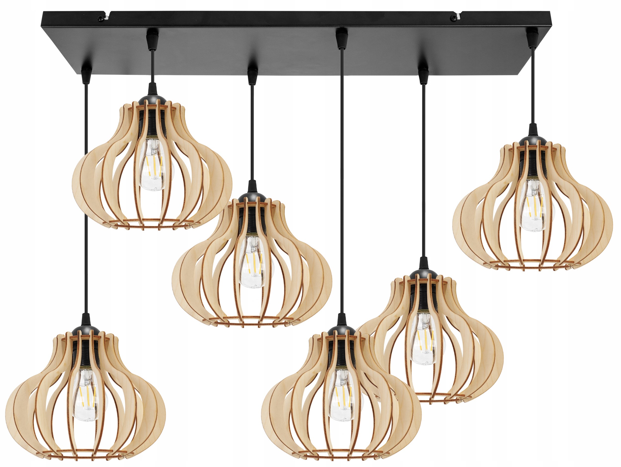 Lampa sufitowa wisząca Timber modern 6xE27 abażur owalny drewniany beżowy Light Home LH