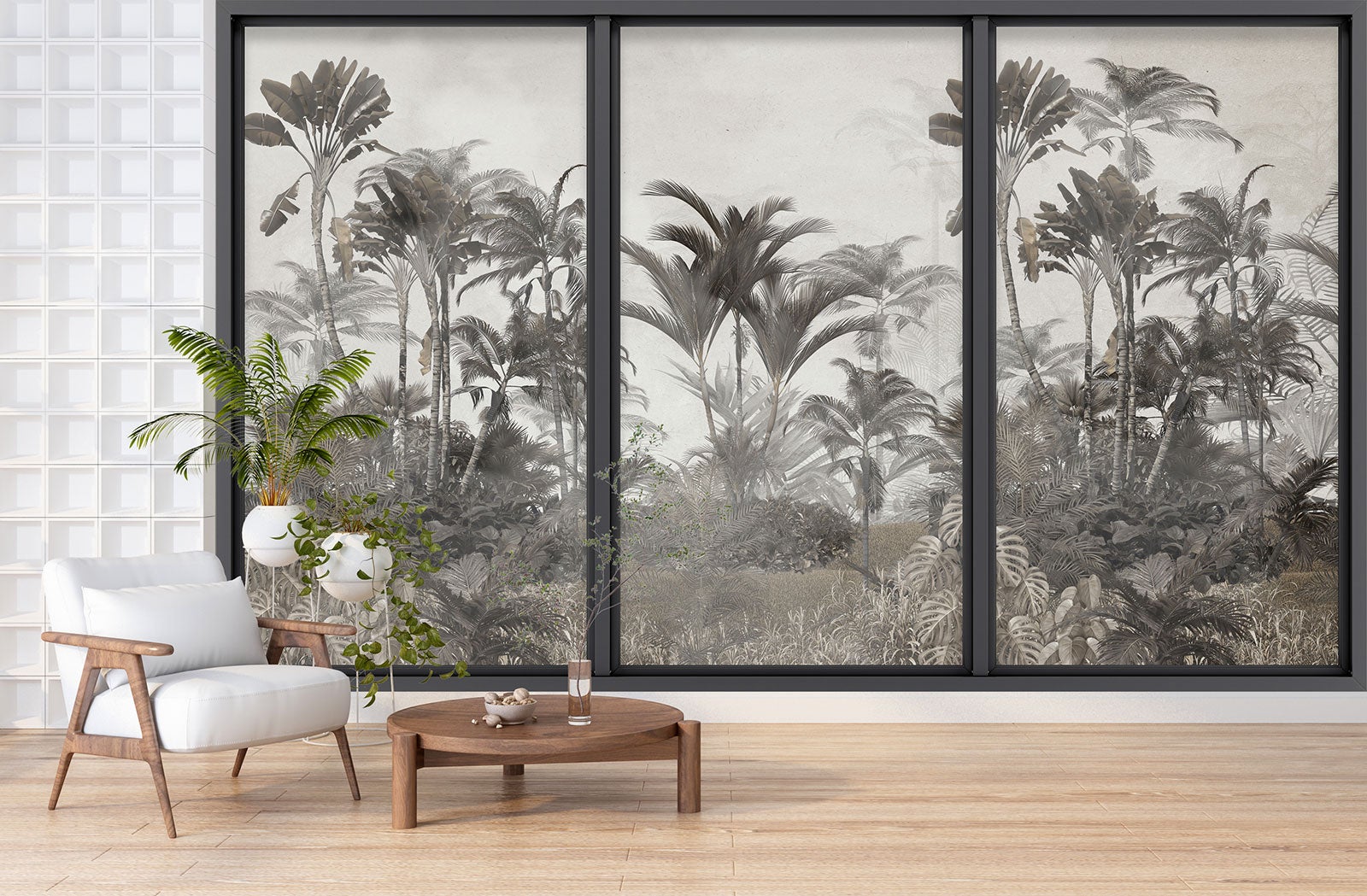 Papier peint panoramique Trompe l'oeil baie vitrée - Jungle - Largeur 325 cm x Hauteur 195 cm - 3