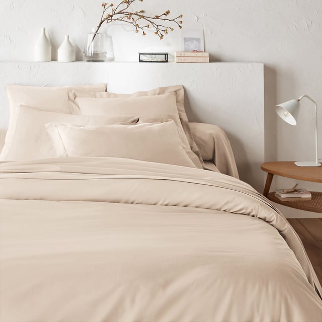 Housse de couette zippée unie en coton, Scénario - Beige - 135 x 200 cm