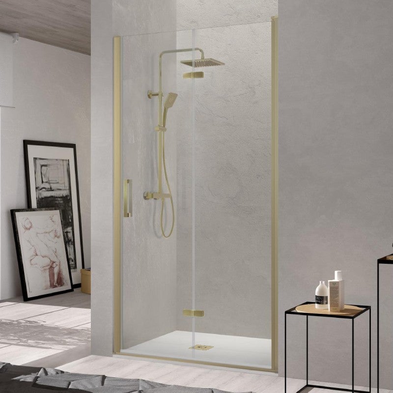 Mampara de ducha frontal plegable nardi ancho 85-89 cm oro cepillado