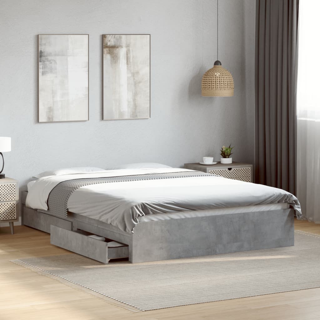 Vidaxl Cama Con Cajones Madera Ingeniería Hormigón 135X190 Cm Gris , Leroy Merlin