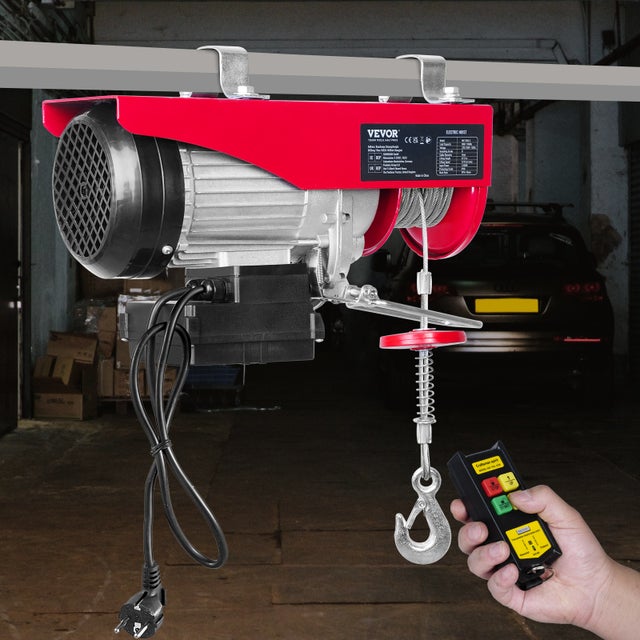 Guincho Elétrico SucceBuy 800 kg 1450 W com Controlo Remoto Sem Fios, Velocidade 10 m/min, Cabo 12 m, Motor de Cobre Puro para Garagens e Armazéns