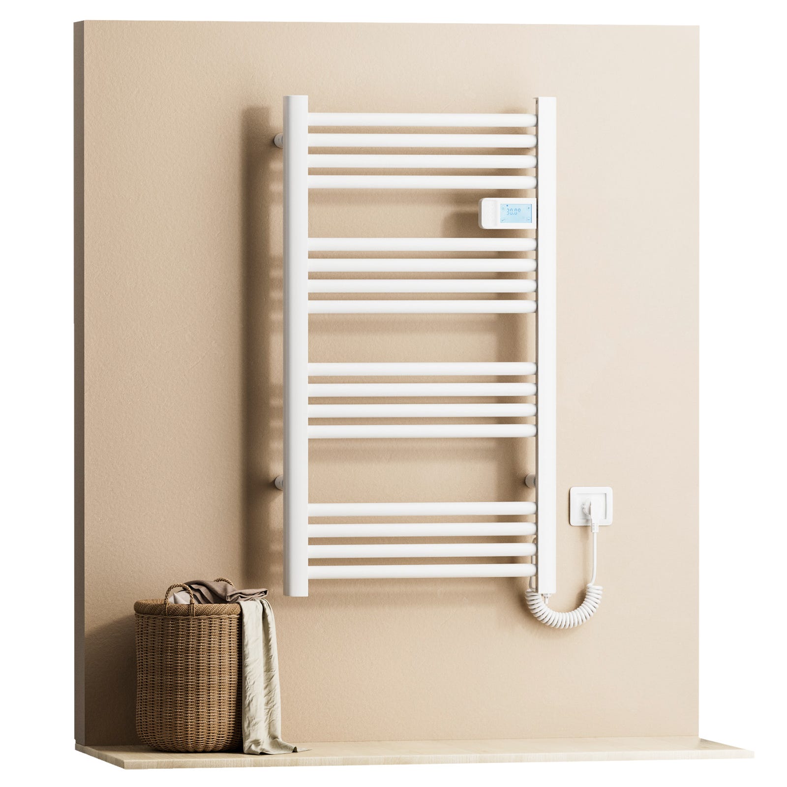 EMKE Sèche-Serviettes Électrique 960 x 540 mm, Porte-serviettes de salle de bain électrique avec interrupteur tactile et minuterie, Blanc, 500W EMKE Sèche-Serviettes Électrique 960 x 540 mm, Porte-serviettes de salle de bain électrique avec interrupteur tactile et minuterie, Blanc, 500W