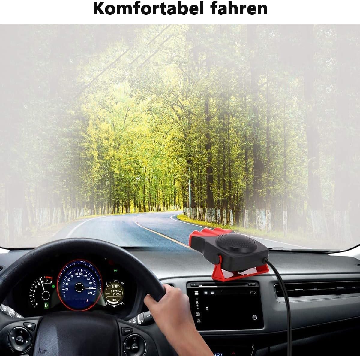 Ogrzewanie samochodowe 2 w 1 12 V 150 W, odmrażacz szyby przedniej, chłodziarka i zapalniczka samochodowa, czerwone. - 7