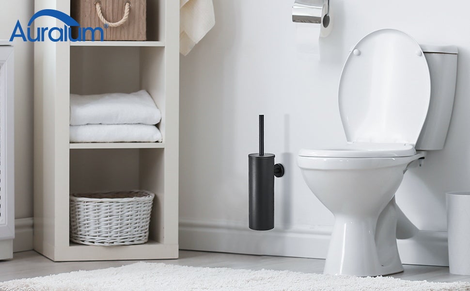 AuraLum Max 2pcs Porte Brosse Toilette Acier Inoxydable Brosse WC Mural pour Salle de Bains Toilettes WC Imperméable Facile à nettoyer, Noir,EU Modèle - 6