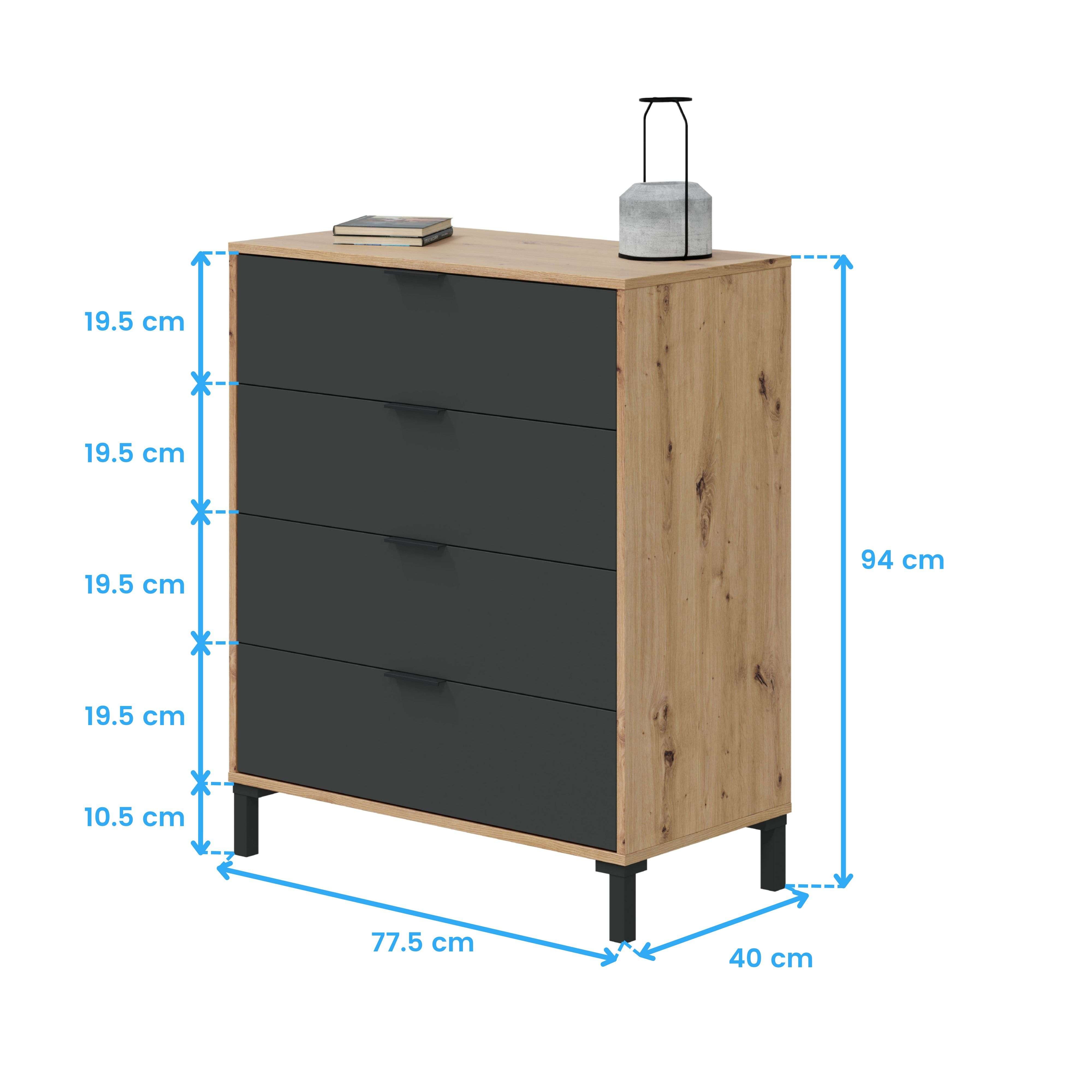 Commode 4 tiroirs décor chene noueux et gris anthracite - L77,5 cm - 7