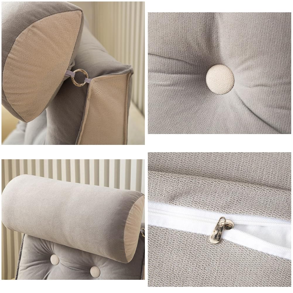 Coussin de dossier avec appui-tête, jeté de lit, soutien lombaire, amovible et lavable, pour chambres (gris argenté, 45 x 55 x 25 cm (1 pièce)) - 3
