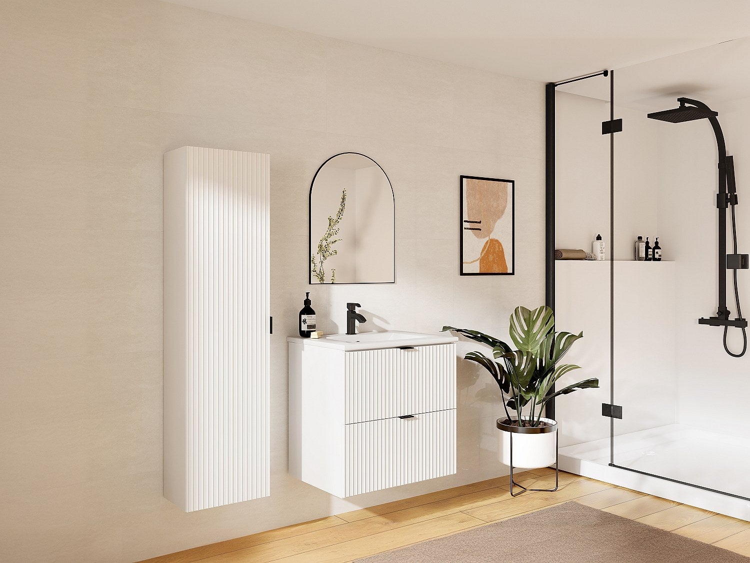 Słupek łazienkowy wiszący, w paski – biały matowy – wys. 140 cm – ZEVINI