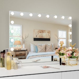 Miroir de maquillage hollywood coiffeuse mural avec lumineux 80x58cm - Port de charge USB pour les téléphones