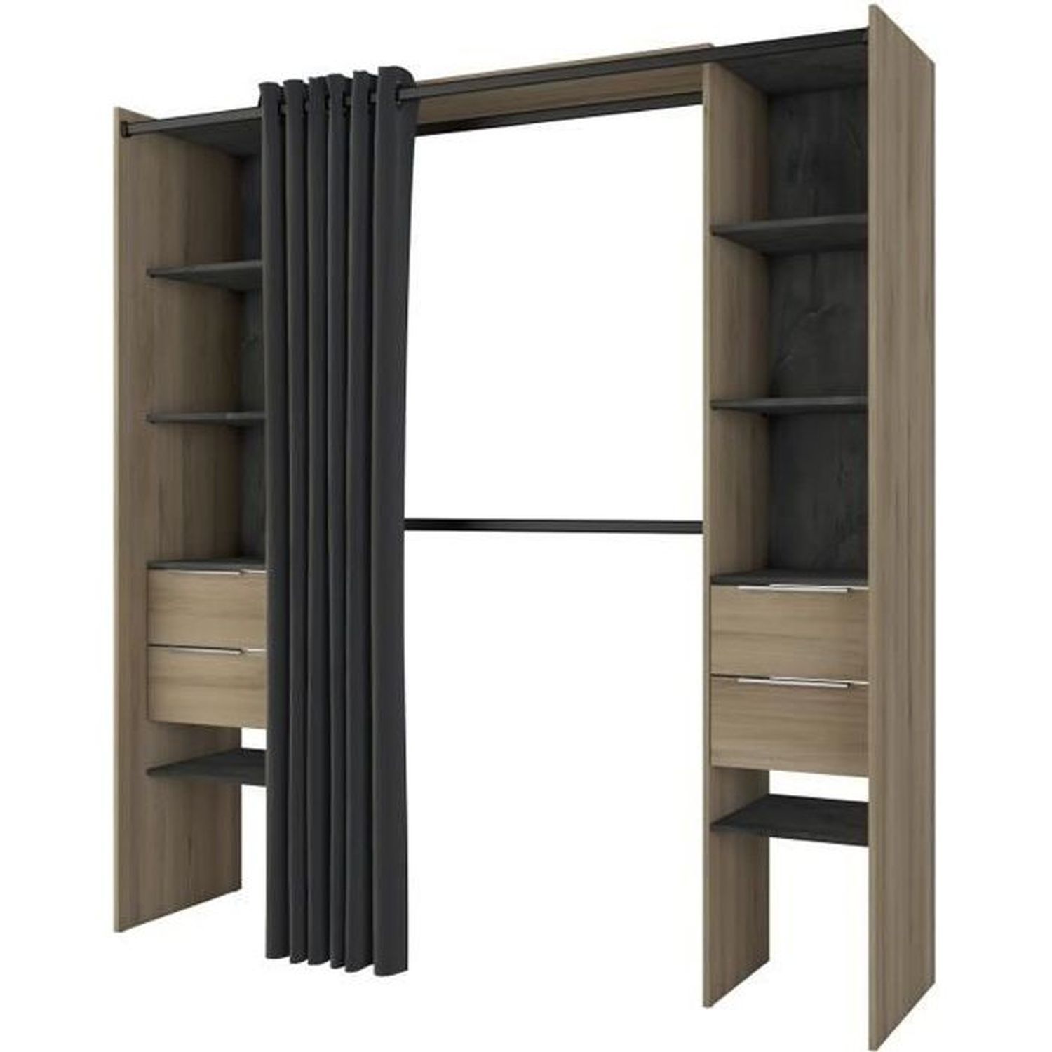 Armoire Dressing Demeyere 4 Portes | Penderie + 5 Étagères + 2 Tiroirs | Fabriqué En France | Coloris Chêne Kronberg