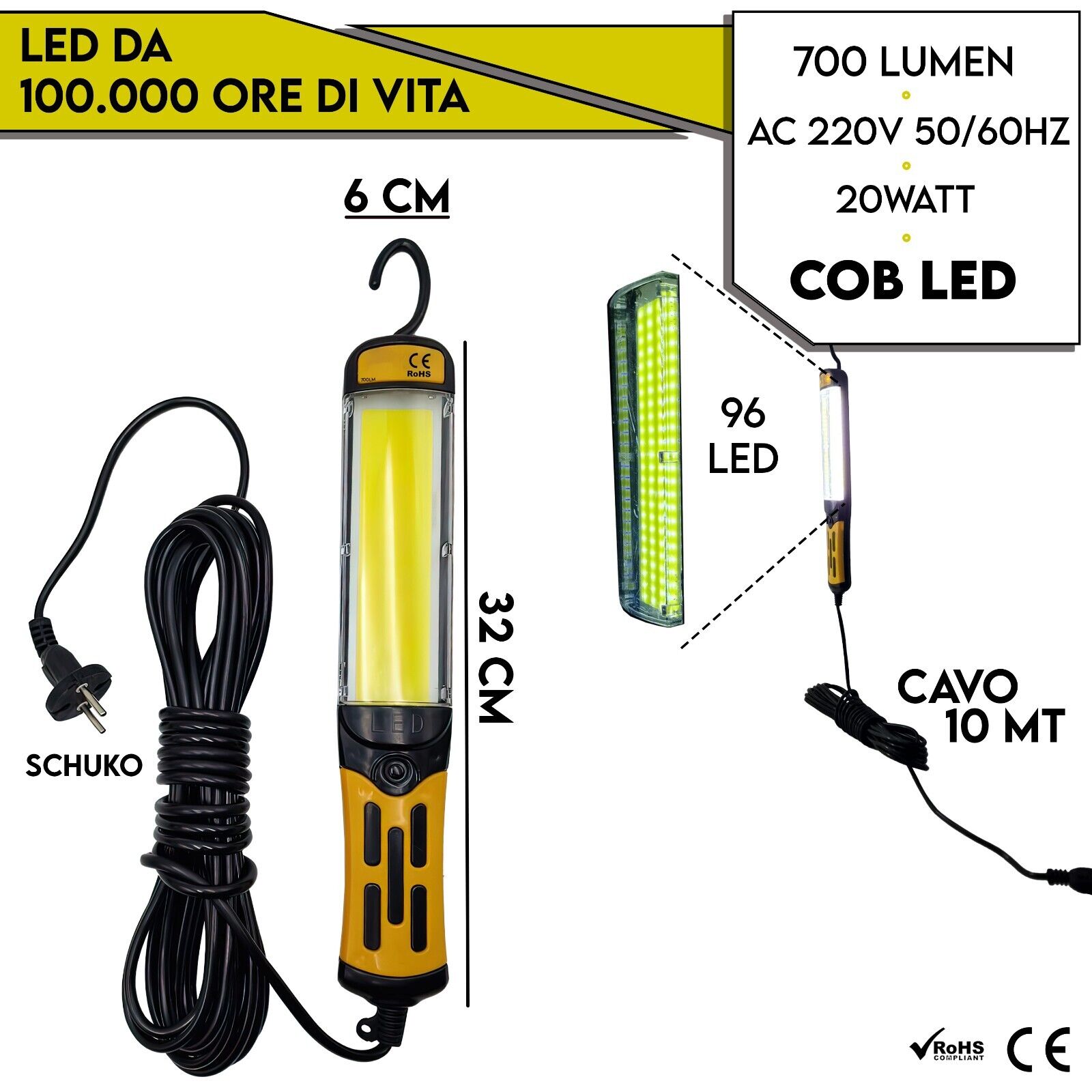 Lampada Da Palestra / Torcia LED Magnetica Portatile, Pieghevole A 180°, Impermeabile, 7 Livelli Di Luminosità. Luce Bianca, Gialla, Rossa. Perfetta Per Palestra, Officina, Campeggio. Con Gancio E Base Magnetica.
