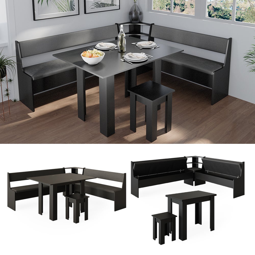 Vicco Gruppo panca ad angolo Roman, Nero, 180 x cm con tavolo