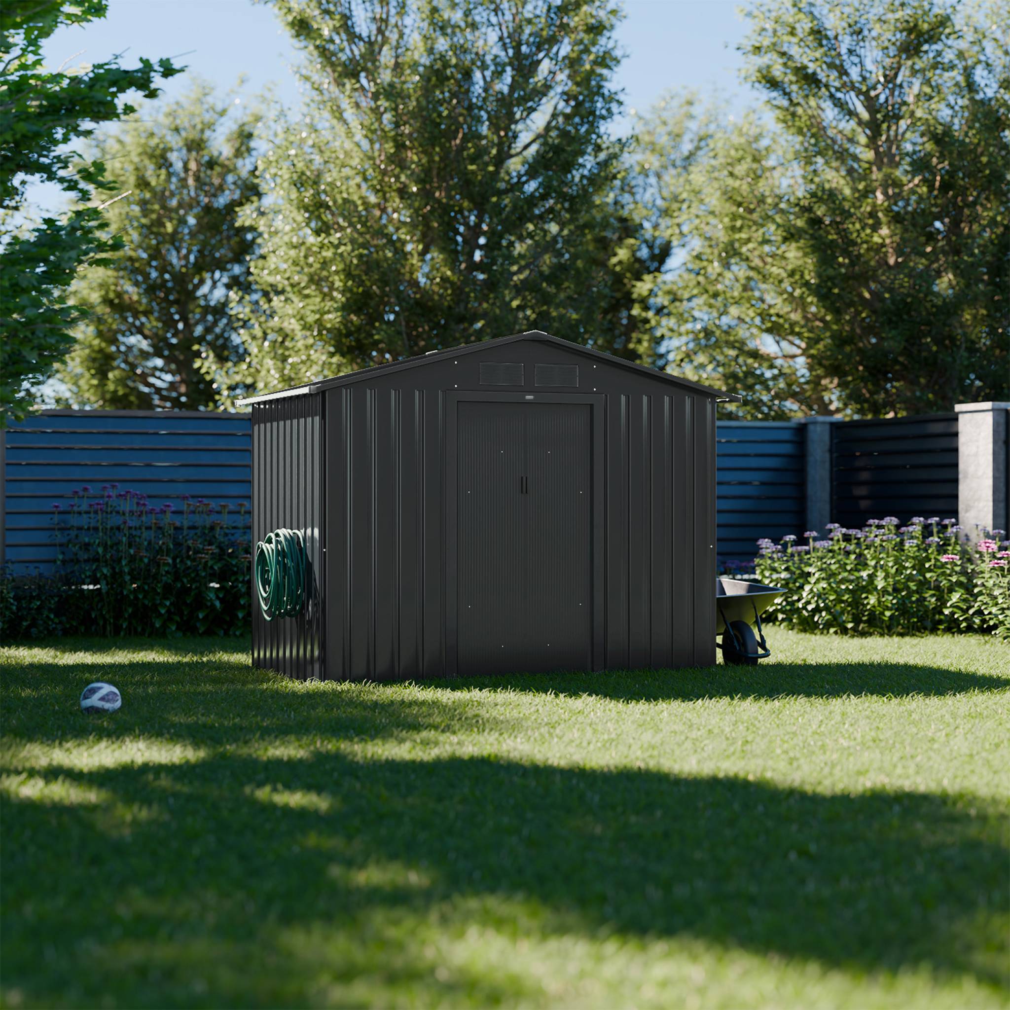 Abri de jardin en métal - Houtland. 2.71 m² anthracite - Cabane à outils avec double portes coulissantes. kit de - 3