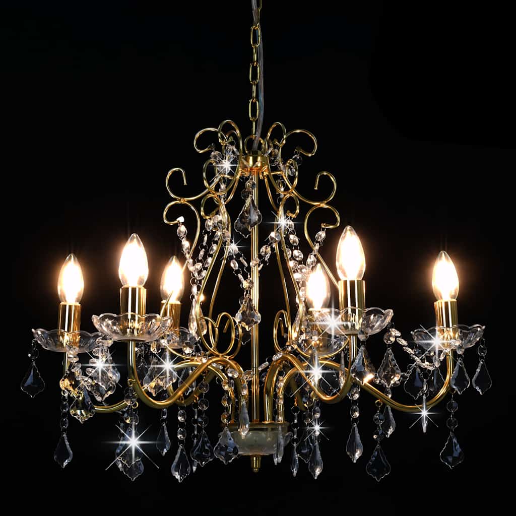 Lustre avec perles de cristal Doré Rond 6 x E14 vidaXL - 5